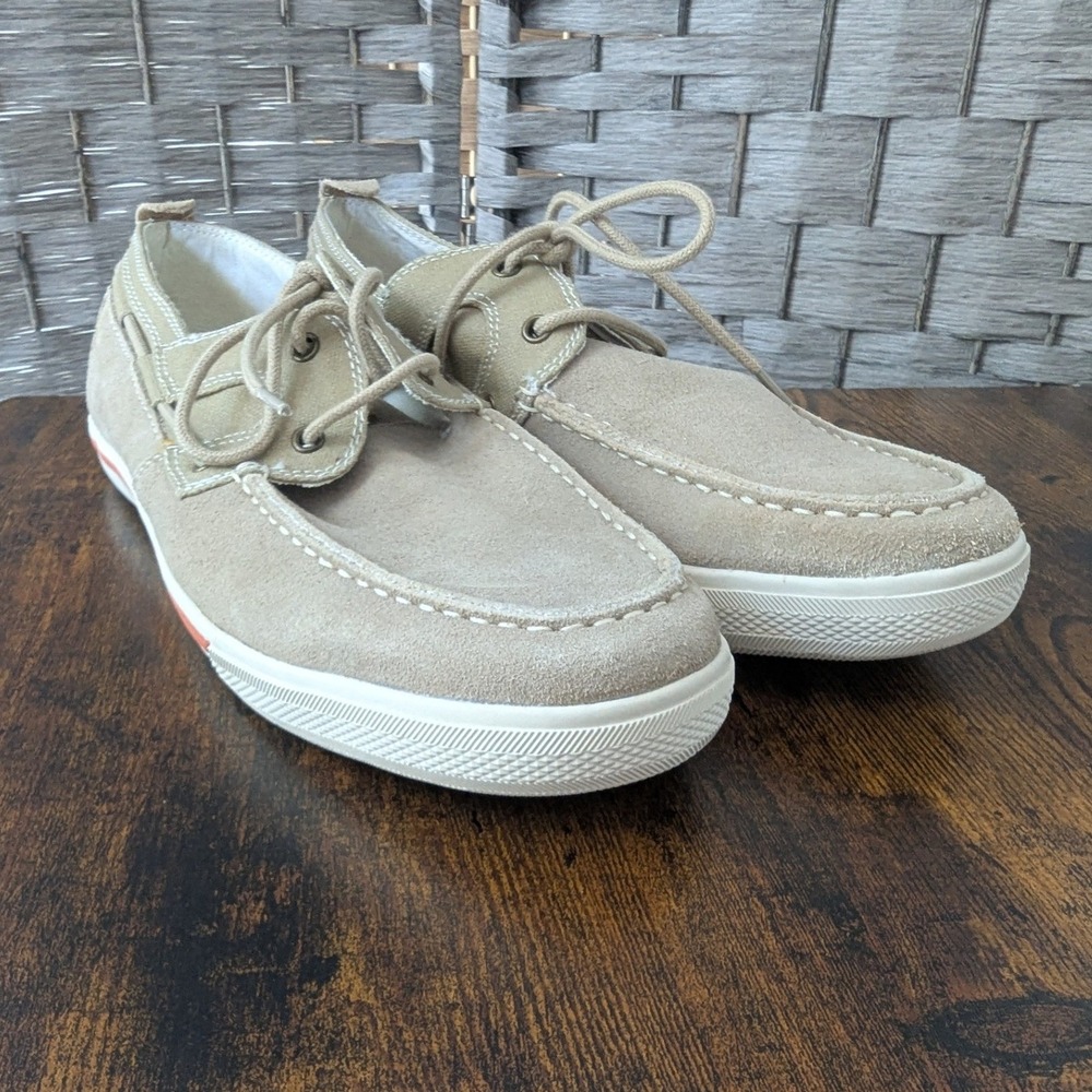 Tommy Bahama Calderon Boat Shoes Beige Suede Canvas Sneakers 9.5 Smart Casual